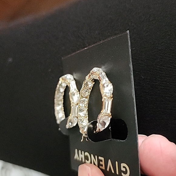 New Givenchy Small Baguette & Pear-Shape Crystal Hoop Earrings, 0.78, NWT - Picture 7 of 9